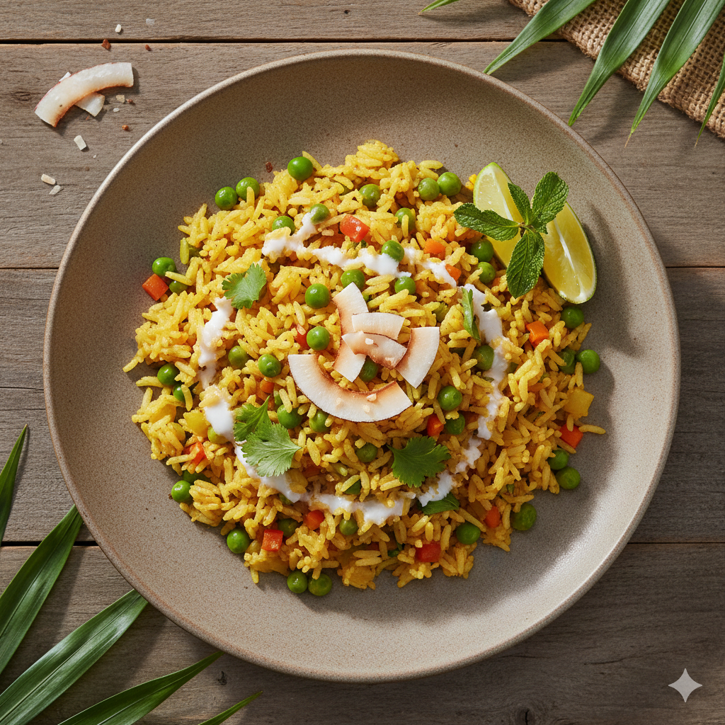 Coconut Vegetable Rice with Green Peas