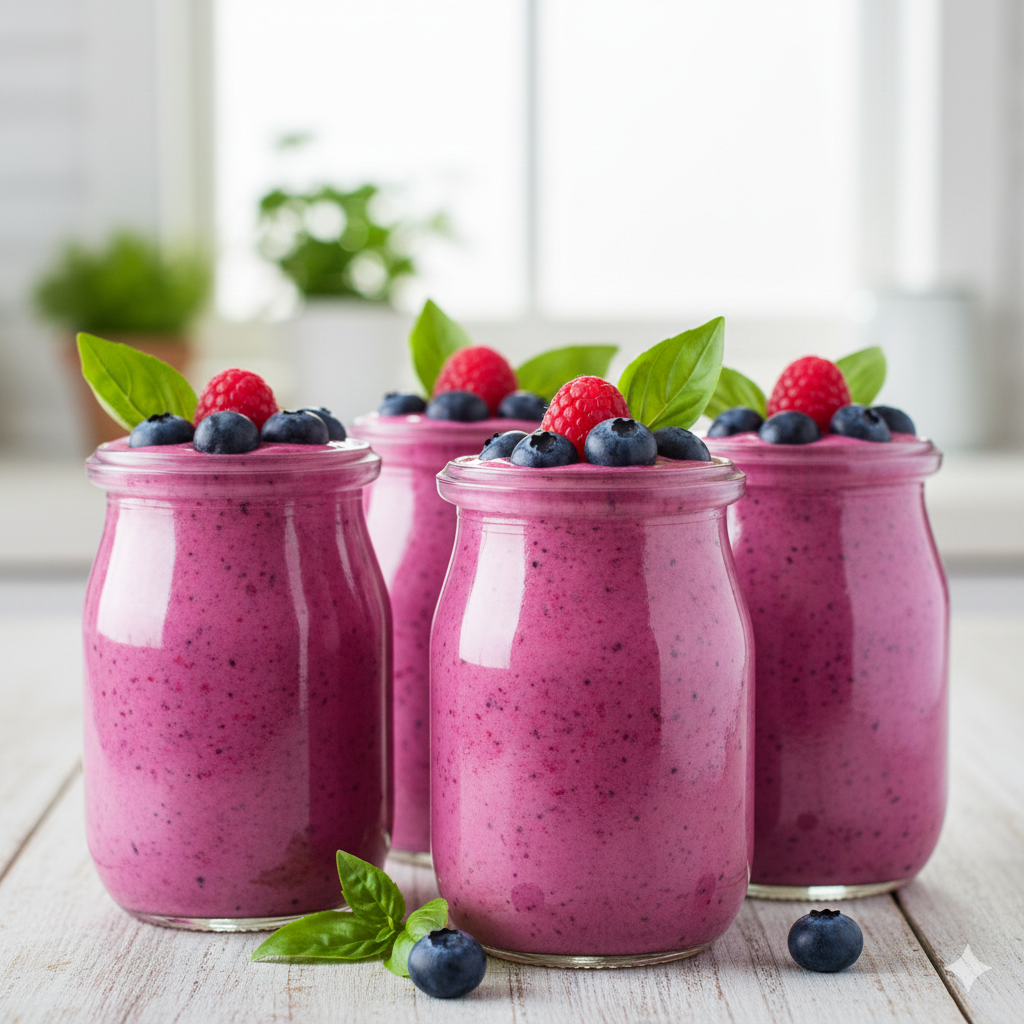 Raspberry & Blueberry Yogurt Smoothie with Basil
